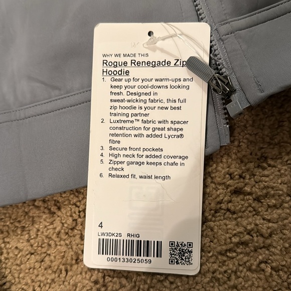 Lululemon rogue renegade zip hoodie size 4 rhino gray new with tags - Picture 2 of 4